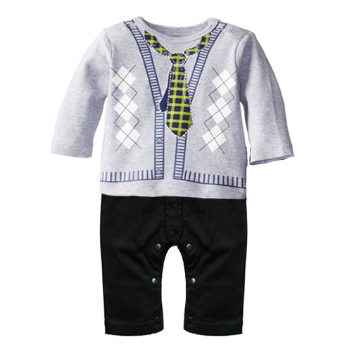 Baby Gentleman Romper Long Sleeves Jumpsuit printing Tie Climb Clothes Clothing Children's Wear