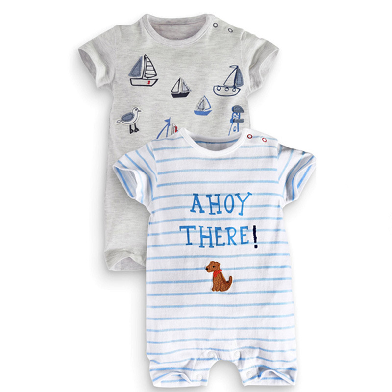 Western Style Child Short Sleeve Cotton Romper Climb Clothes Jumpsuit Stripe Trend Clothing