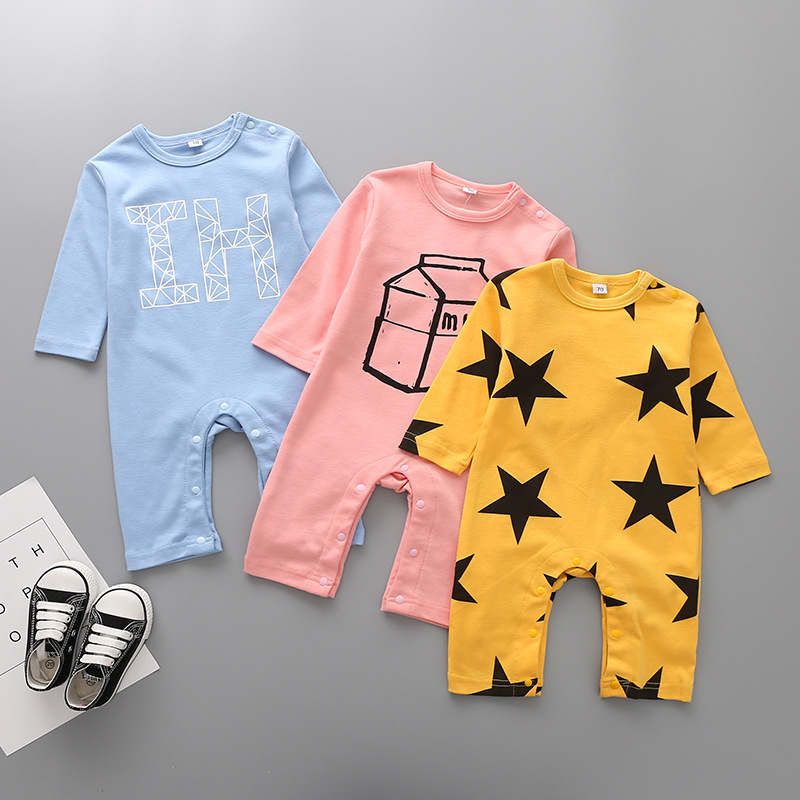 Baby Clothing Romper Climb Clothes Long Sleeves Cotton Jumpsuit Baby Pentagram Printing Apparel