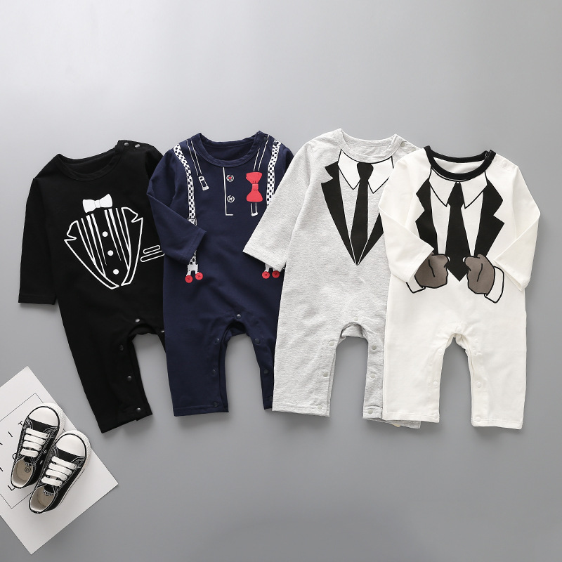 Baby Clothing Romper Long Sleeves Cotton Jumpsuit Gentleman Printing Trend Clothing