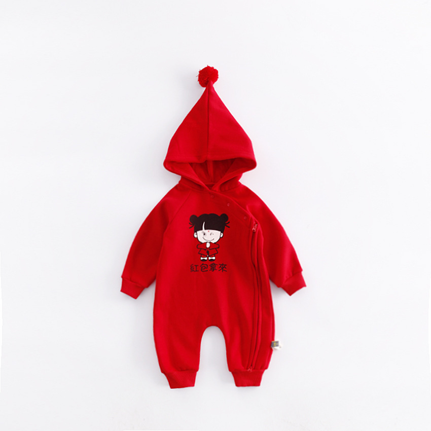 Chinese Style Chinese New Year Plus Cashmere Thickening Baby Clothing Romper Long Sleeves Jumpsuit