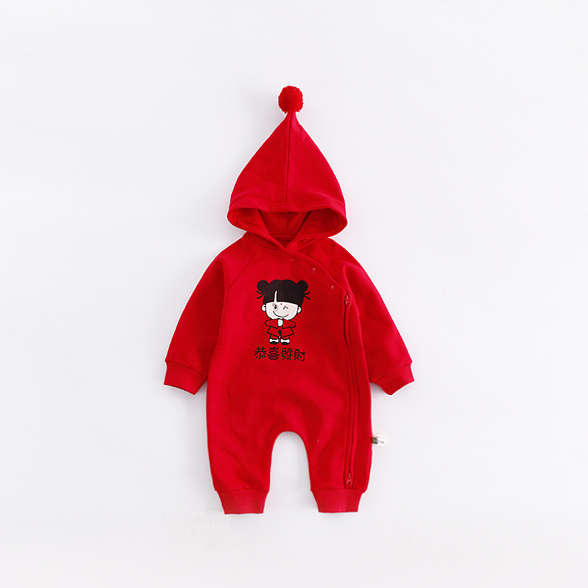 Chinese Style Chinese New Year Plus Cashmere Thickening Baby Clothing Romper Long Sleeves Jumpsuit