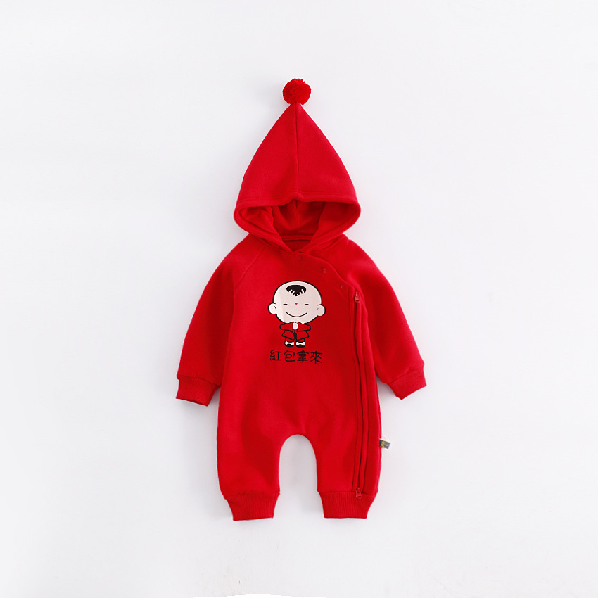 Chinese Style Chinese New Year Plus Cashmere Thickening Baby Clothing Romper Long Sleeves Jumpsuit