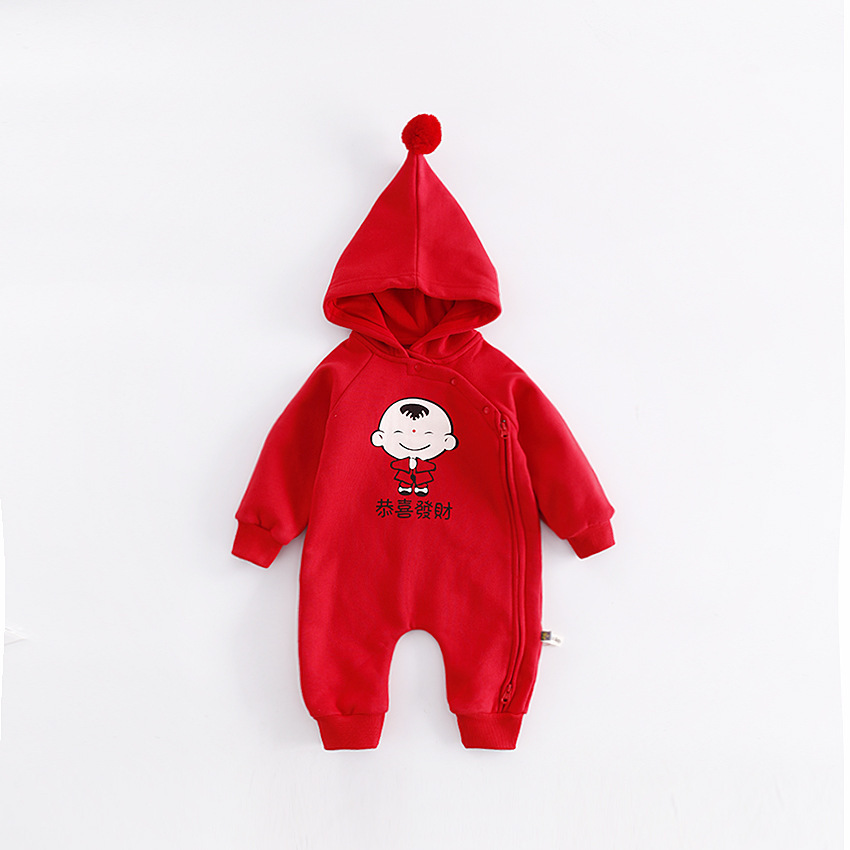 Chinese Style Chinese New Year Plus Cashmere Thickening Baby Clothing Romper Long Sleeves Jumpsuit