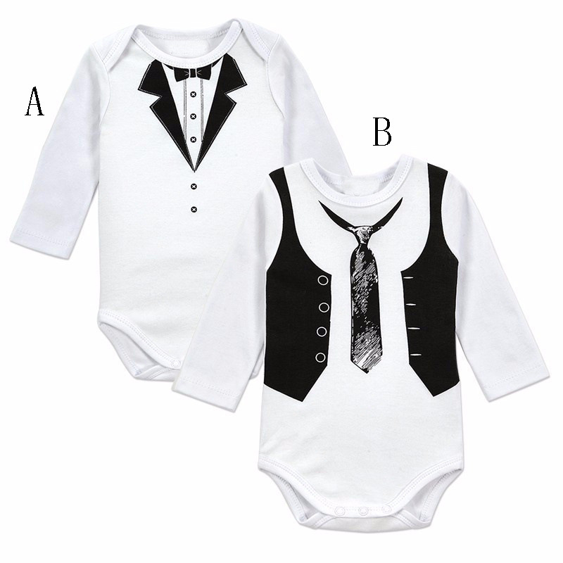 Western Style Cotton baby Gentleman tie Printing Romper Baby Climb Clothes Jumpsuit Children's Wear