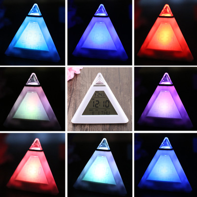 Triangle Colorful Discoloration Alarm Clock Pyramid Led Temperature Display Alarm Clock