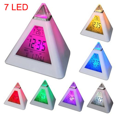 Triangle Colorful Discoloration Alarm Clock Pyramid Led Temperature Display Alarm Clock