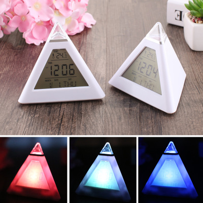 Triangle Colorful Discoloration Alarm Clock Pyramid Led Temperature Display Alarm Clock