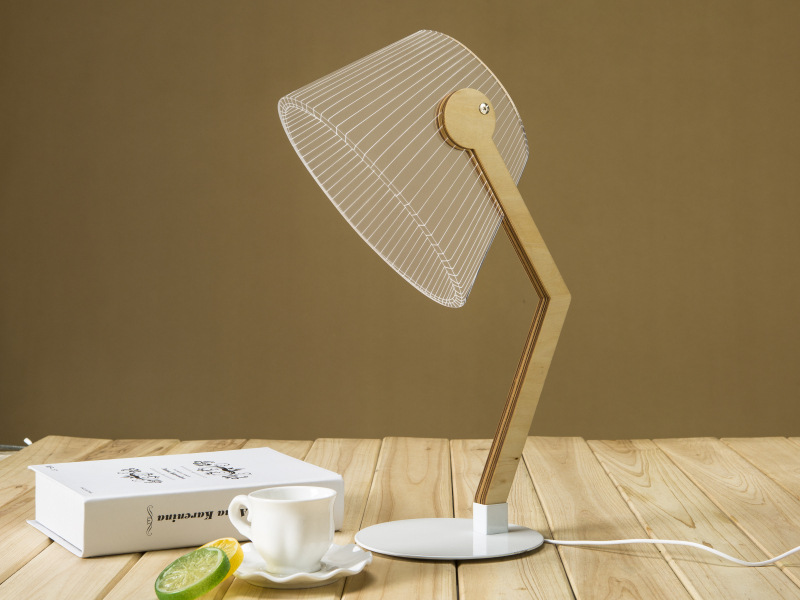 3D Visual Reading Light Woody Bracket Small Table Lamp Three-Dimensional Night light