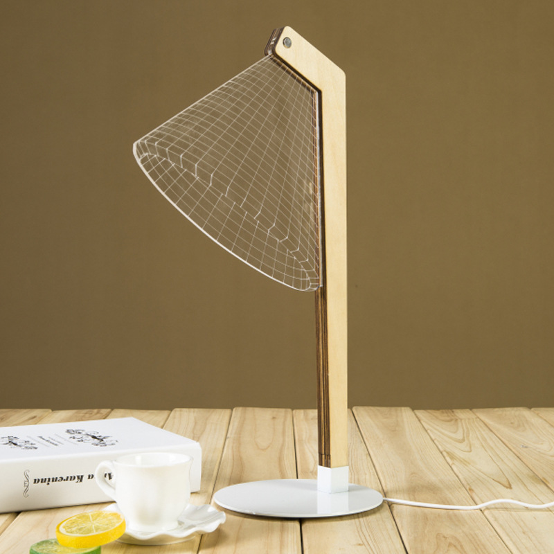 3D Visual Reading Light Woody Bracket Small Table Lamp Three-Dimensional Night light