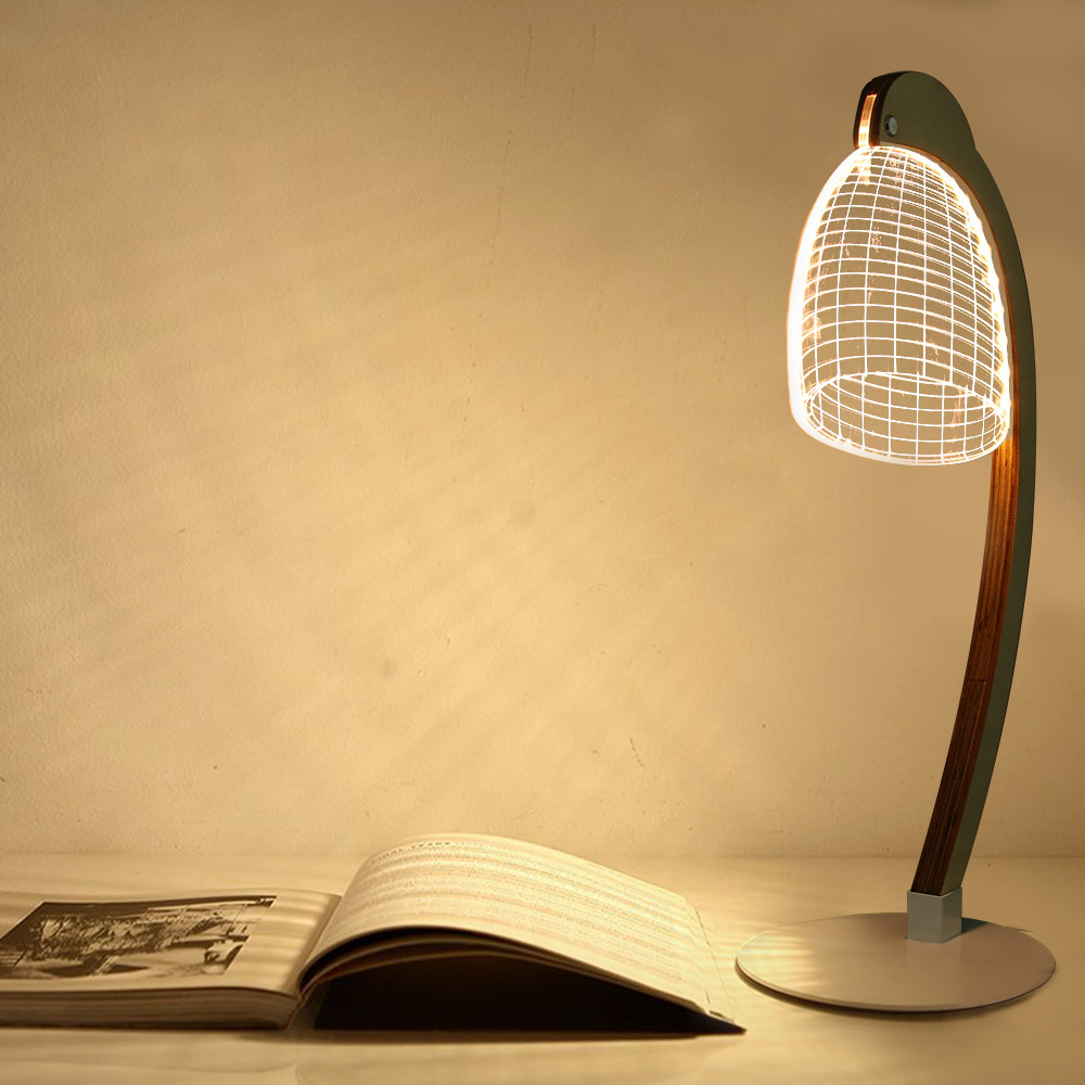 3D Visual Reading Light Woody Bracket Small Table Lamp Three-Dimensional Night light