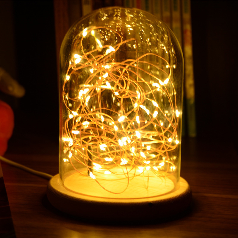 Fire Tree Silver Flower Glass Cover light Solid Wood Base led Ambient Light Decoration Night light