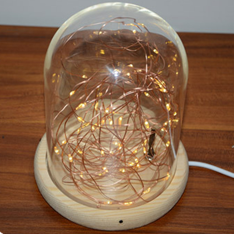 Fire Tree Silver Flower Glass Cover light Solid Wood Base led Ambient Light Decoration Night light