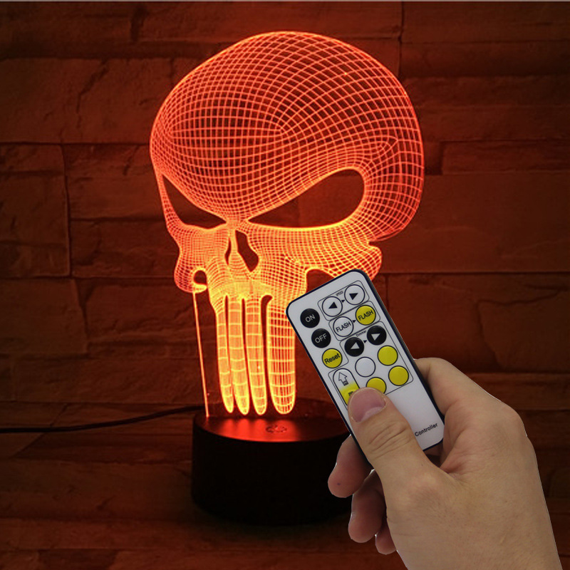 Halloween Spoof Punisher Mask 3D night light Colorful Remote Control Mask Discoloration table lamp