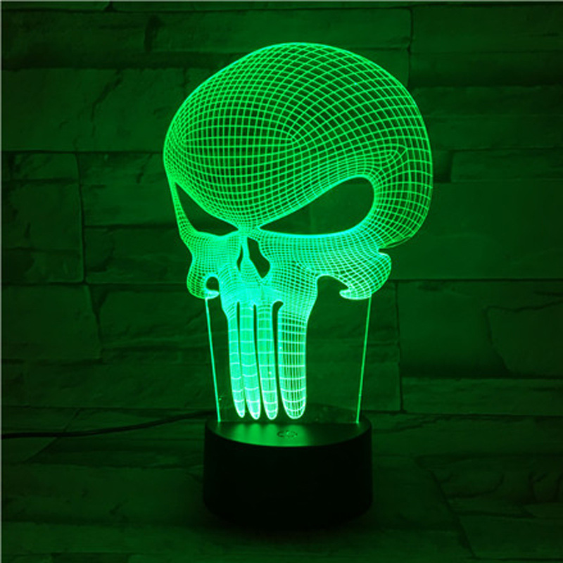 Halloween Spoof Punisher Mask 3D night light Colorful Remote Control Mask Discoloration table lamp