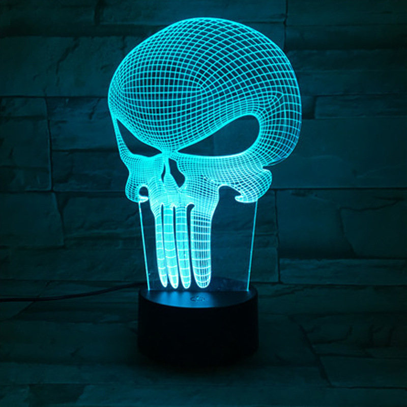 Halloween Spoof Punisher Mask 3D night light Colorful Remote Control Mask Discoloration table lamp