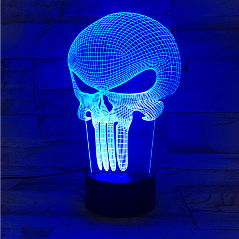 Halloween Spoof Punisher Mask 3D night light Colorful Remote Control Mask Discoloration table lamp