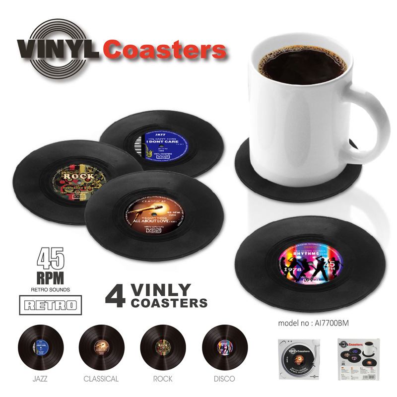 Classic Retro Record Coaster Vinyl CD Insulation pads Personality Coffee Shop Bar Cutlery mat