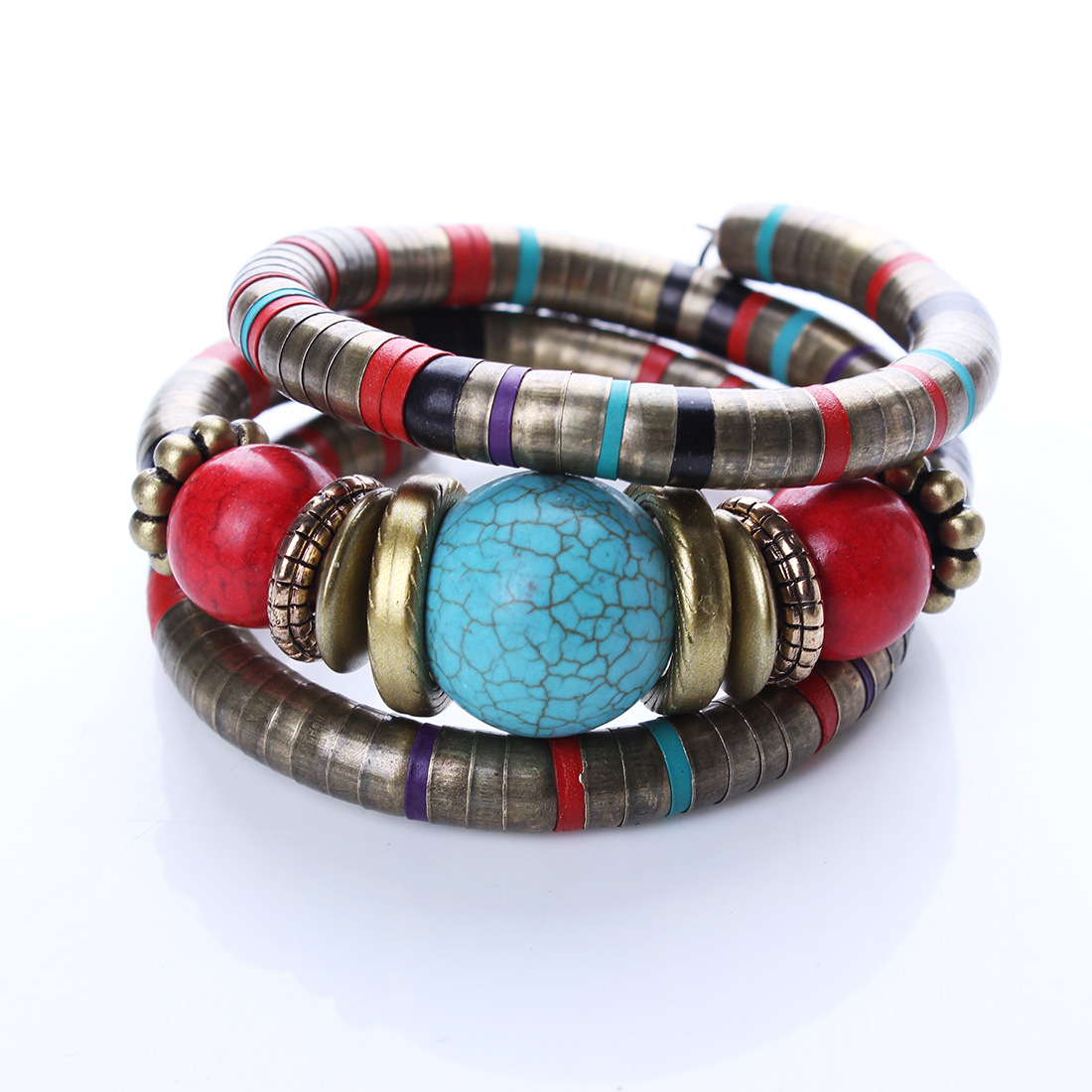 Western Style Beaded folk-custom Multi-layer Bracelets Serpent bone Modeling Turquoise Bracelet
