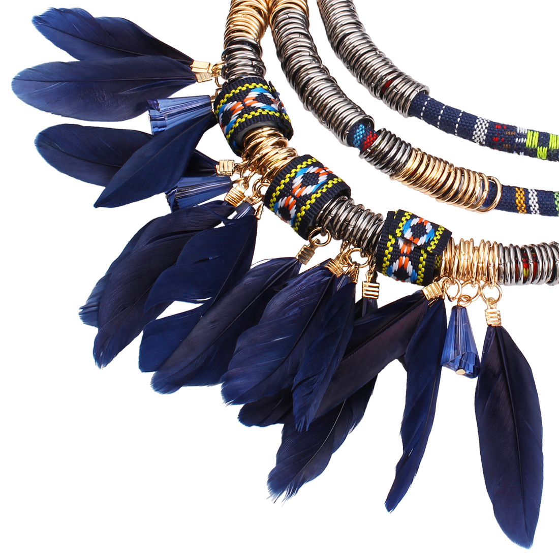 Western Style luxurious Fashion High-end Multi-layer alloy Feather Tassel Necklace Earring