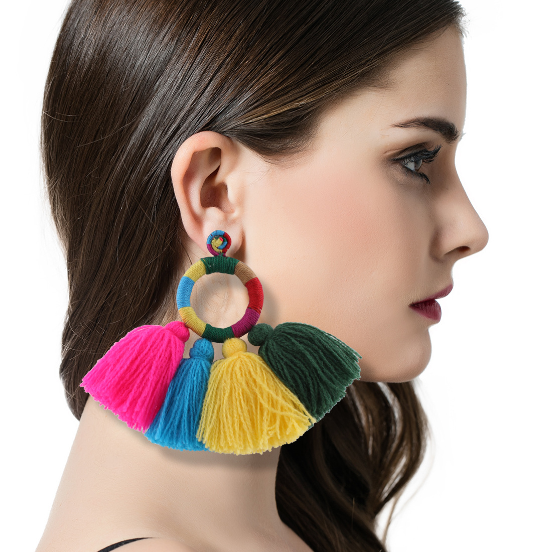 Western Style Ms Earring Exaggeration Personality Color Tassel Big Earrings
