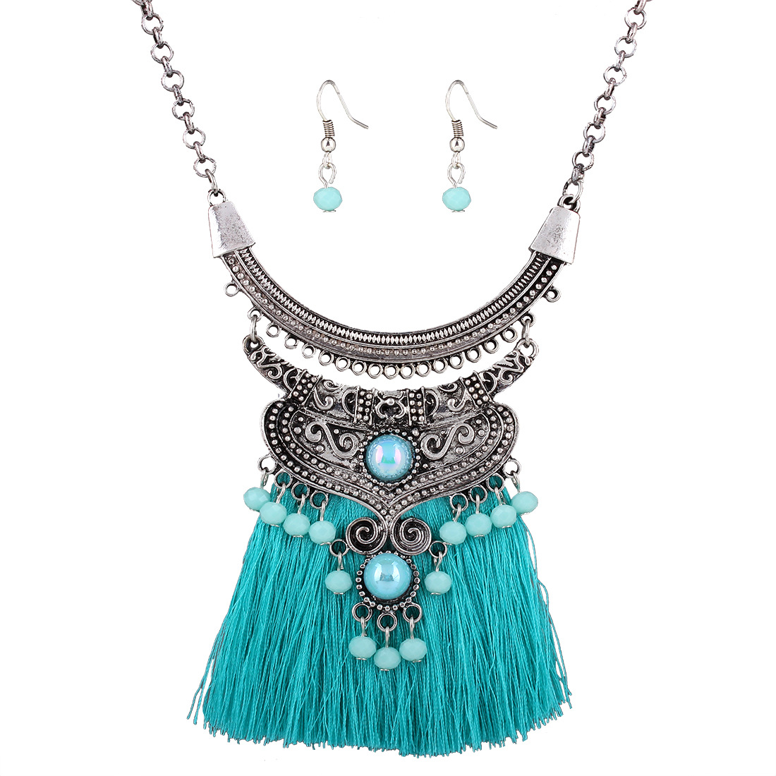 Western Style Leisure Retro Accessories folk-custom Crystal Tassel Necklace Earring