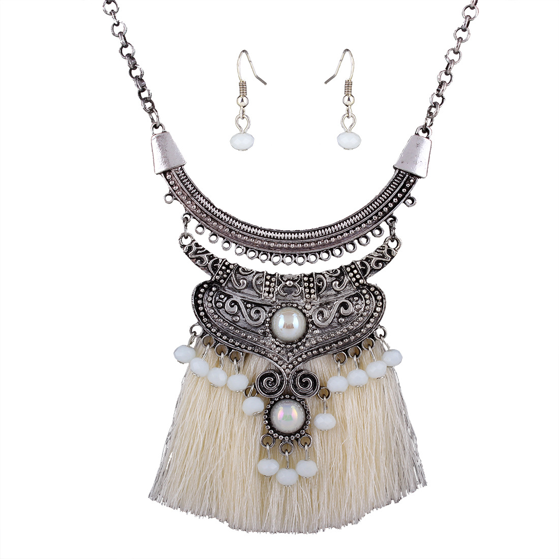 Western Style Leisure Retro Accessories folk-custom Crystal Tassel Necklace Earring