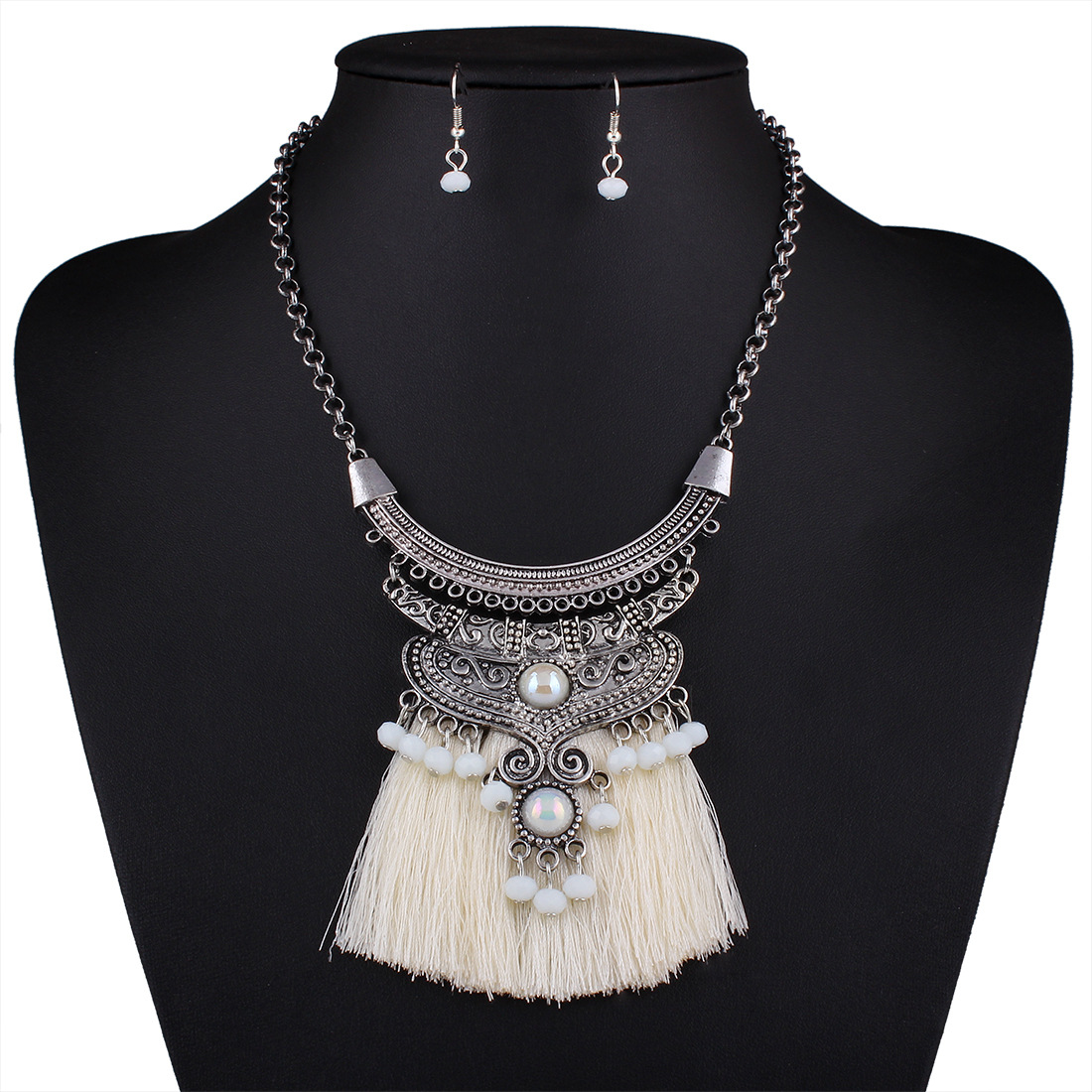Western Style Leisure Retro Accessories folk-custom Crystal Tassel Necklace Earring