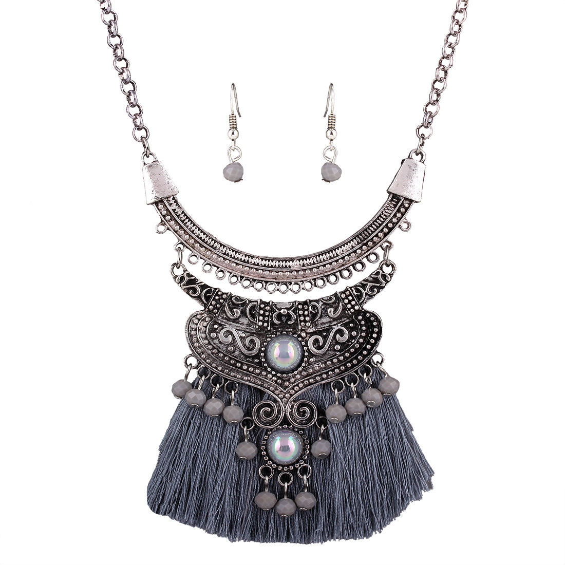 Western Style Leisure Retro Accessories folk-custom Crystal Tassel Necklace Earring