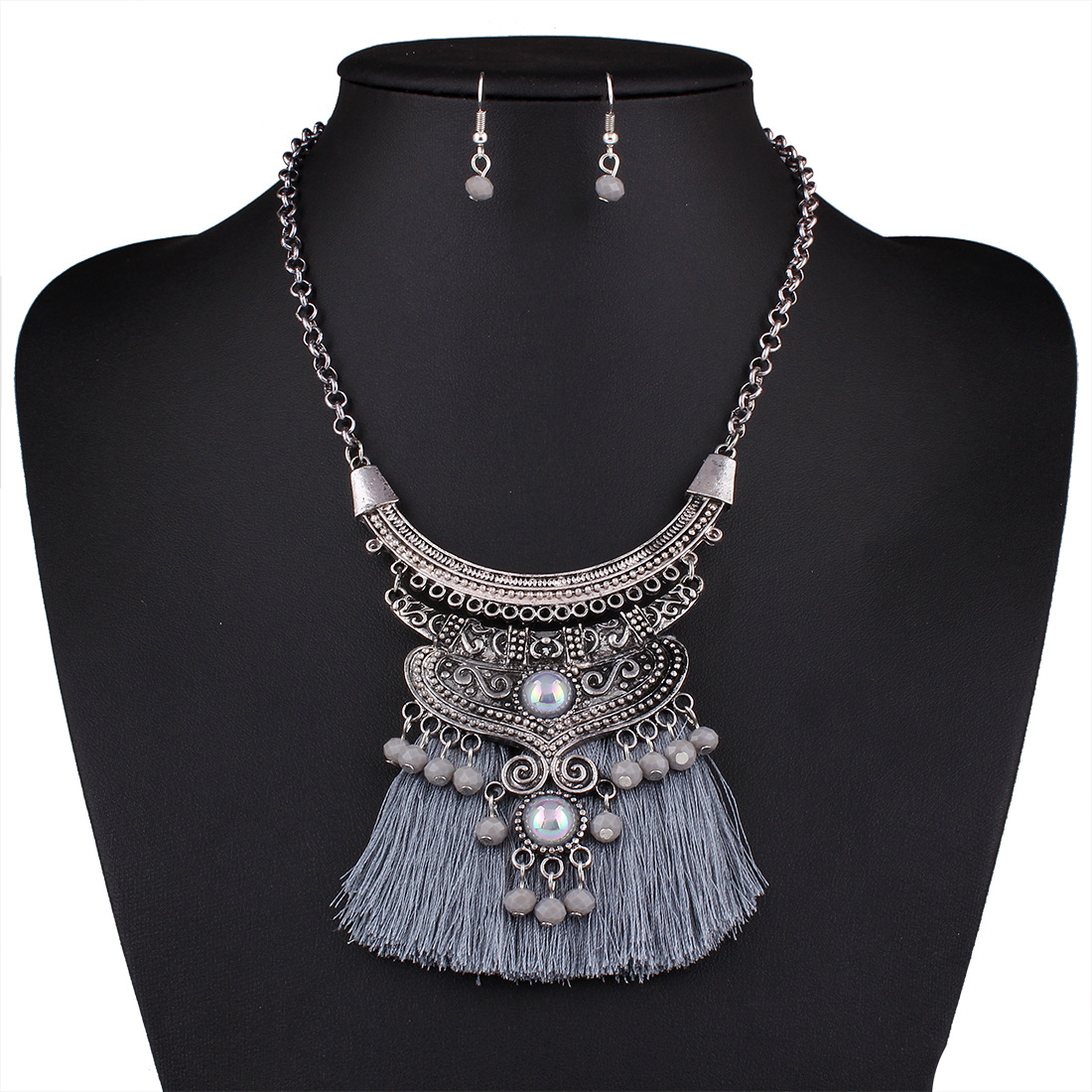 Western Style Leisure Retro Accessories folk-custom Crystal Tassel Necklace Earring