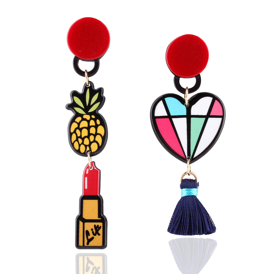 Western Style Trend Fashion Fruit Lipstick Asymmetric Long Section Earring Love Earrings