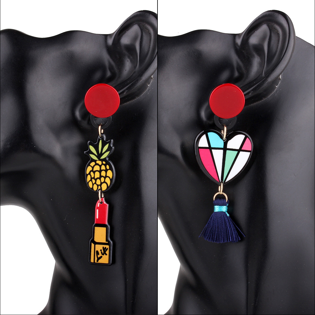 Western Style Trend Fashion Fruit Lipstick Asymmetric Long Section Earring Love Earrings