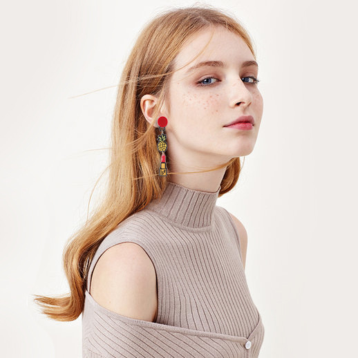 Western Style Trend Fashion Fruit Lipstick Asymmetric Long Section Earring Love Earrings