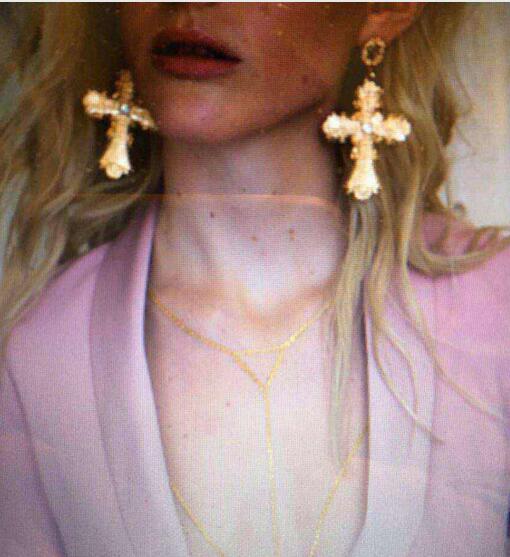 Western Style Fashion Accessories Ms Personality Simple Gold Earring cross Diamond Earring
