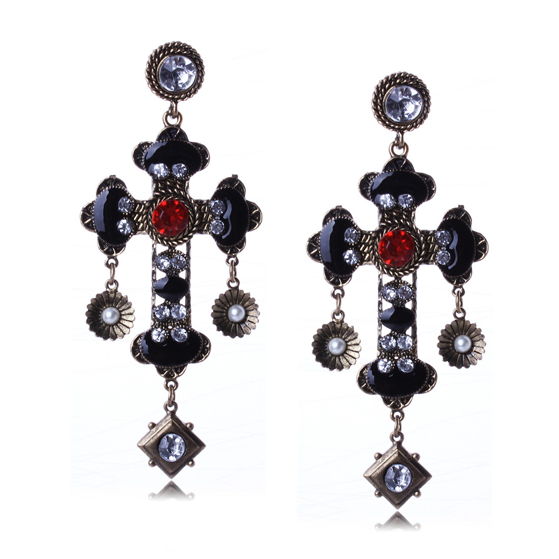 Western Style Fashion Popular Retro Wild Classic Cross Rhinestone Long Section Earring