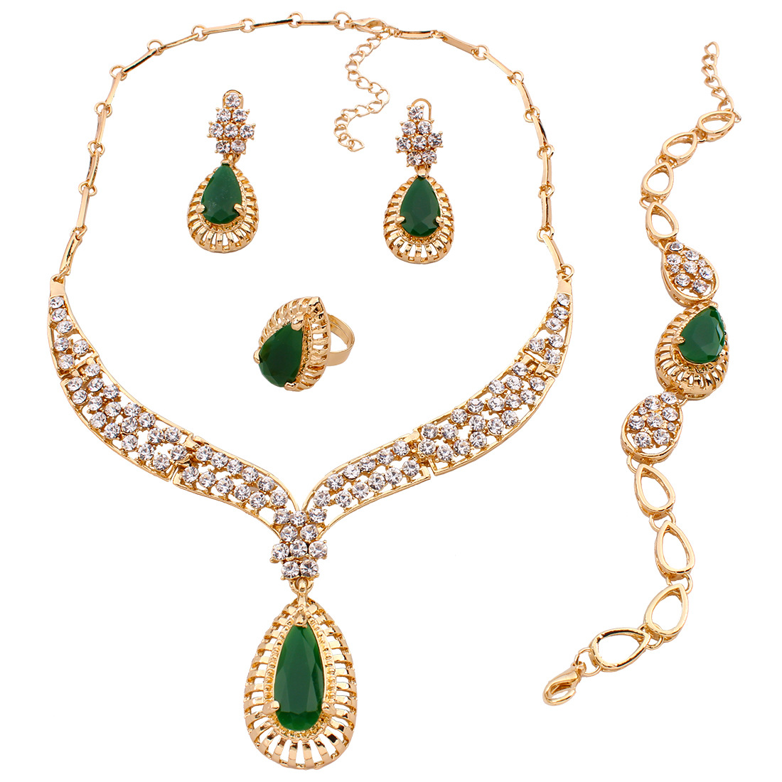 Western Style luxurious Diamond Necklace Bracelets Earring Rings Set Jewelry