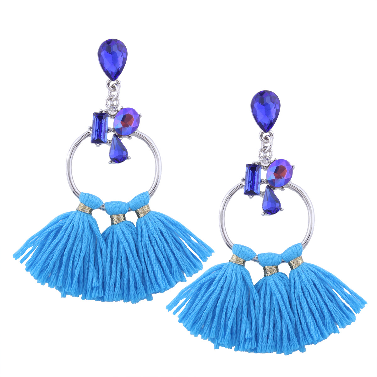 Western Style Fashion Big Circle Diamond Earrings Ms Temperament Leisure Tassel Wild Earring