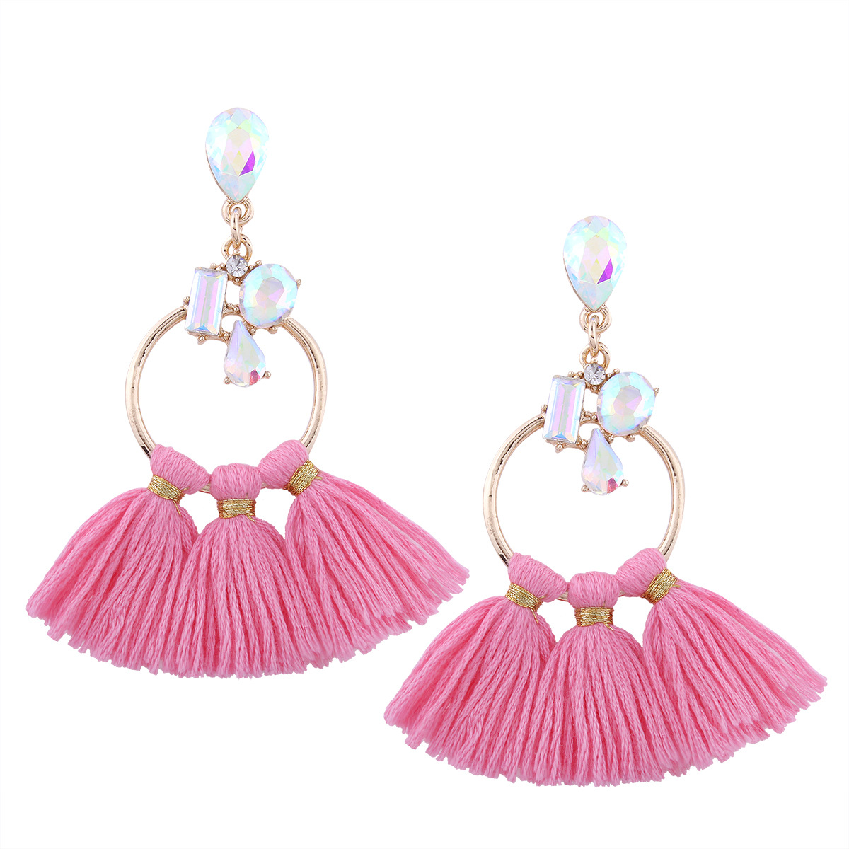 Western Style Fashion Big Circle Diamond Earrings Ms Temperament Leisure Tassel Wild Earring