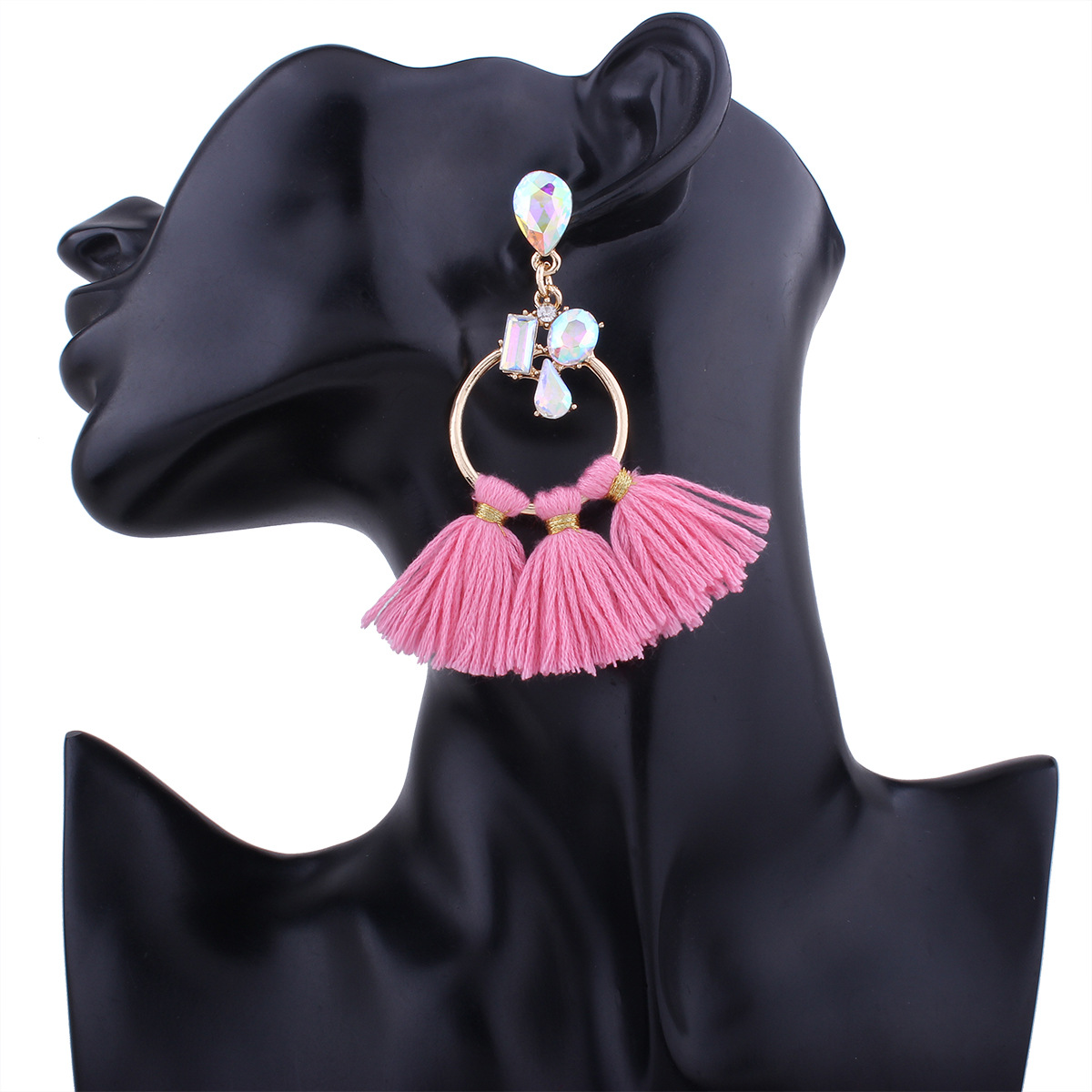 Western Style Fashion Big Circle Diamond Earrings Ms Temperament Leisure Tassel Wild Earring