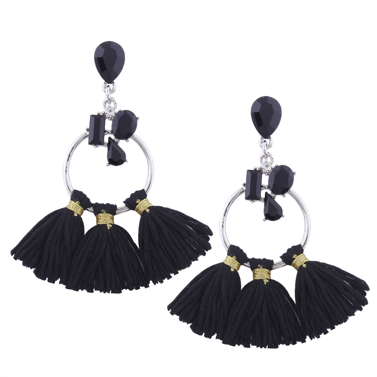 Western Style Fashion Big Circle Diamond Earrings Ms Temperament Leisure Tassel Wild Earring