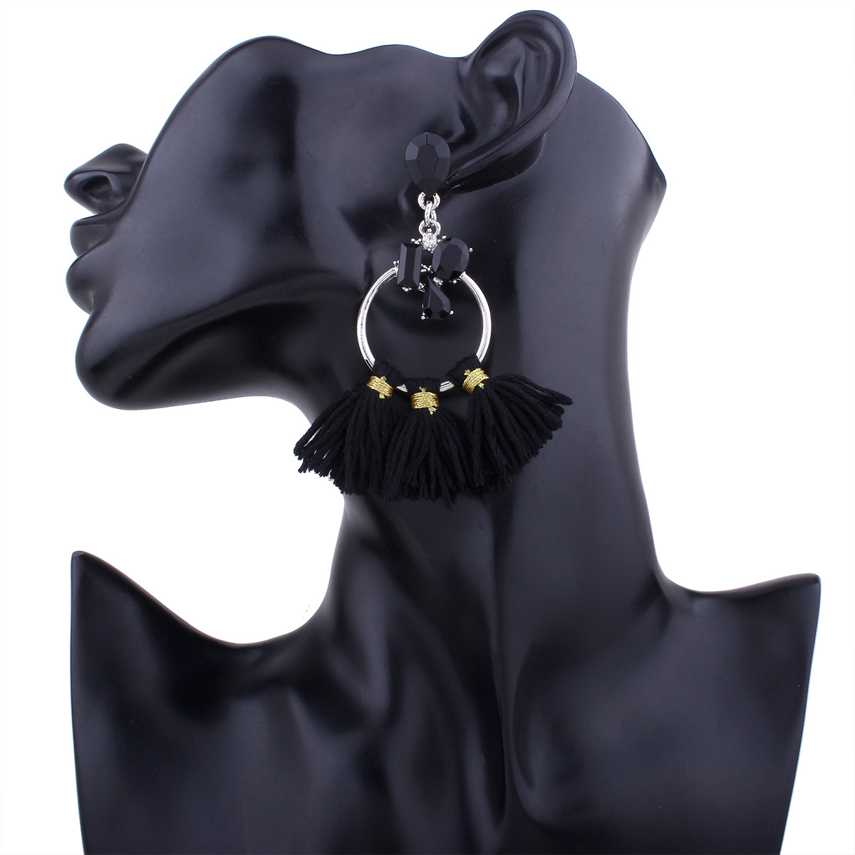 Western Style Fashion Big Circle Diamond Earrings Ms Temperament Leisure Tassel Wild Earring