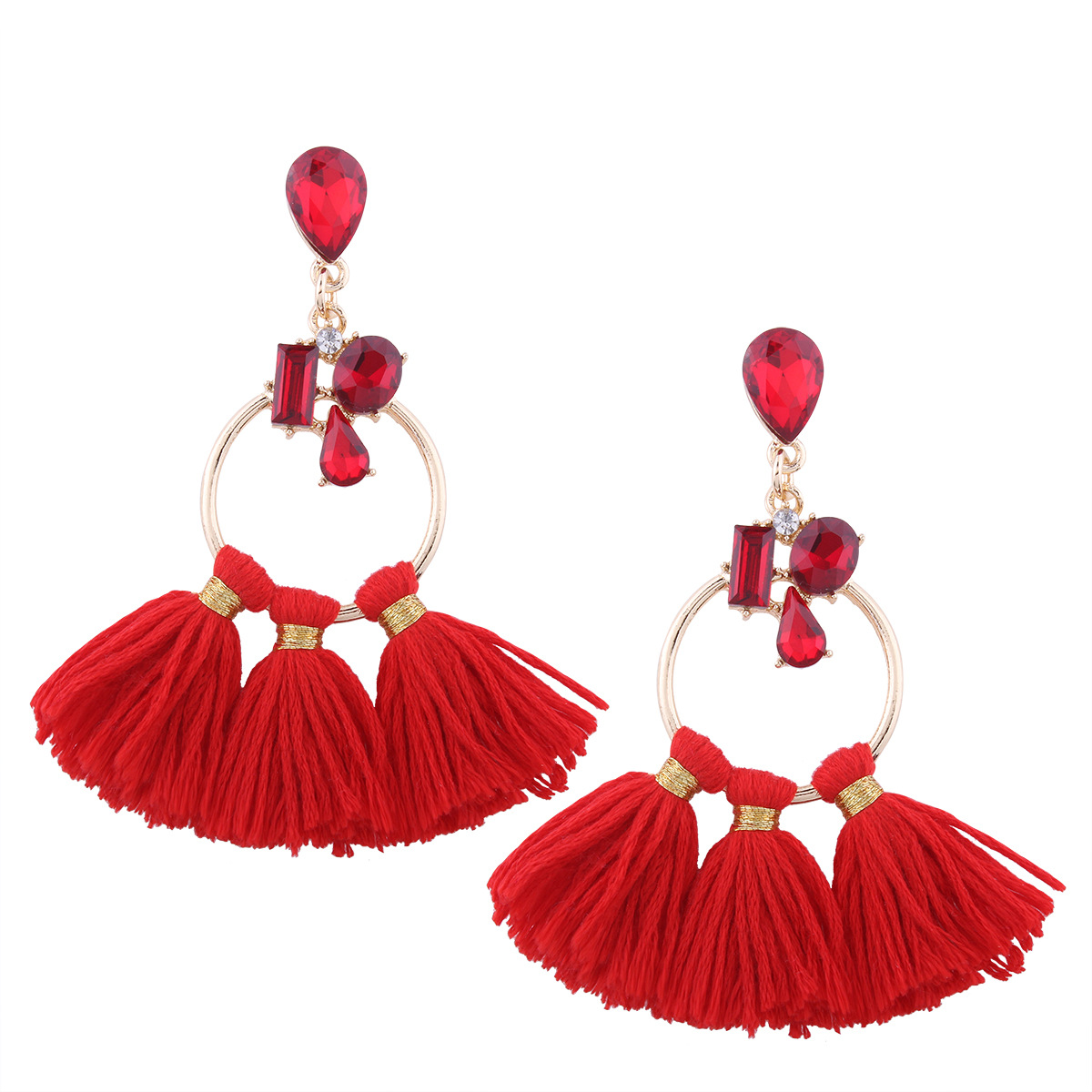 Western Style Fashion Big Circle Diamond Earrings Ms Temperament Leisure Tassel Wild Earring