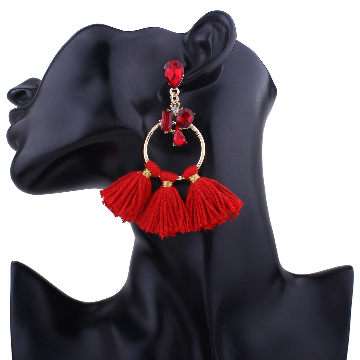 Western Style Fashion Big Circle Diamond Earrings Ms Temperament Leisure Tassel Wild Earring