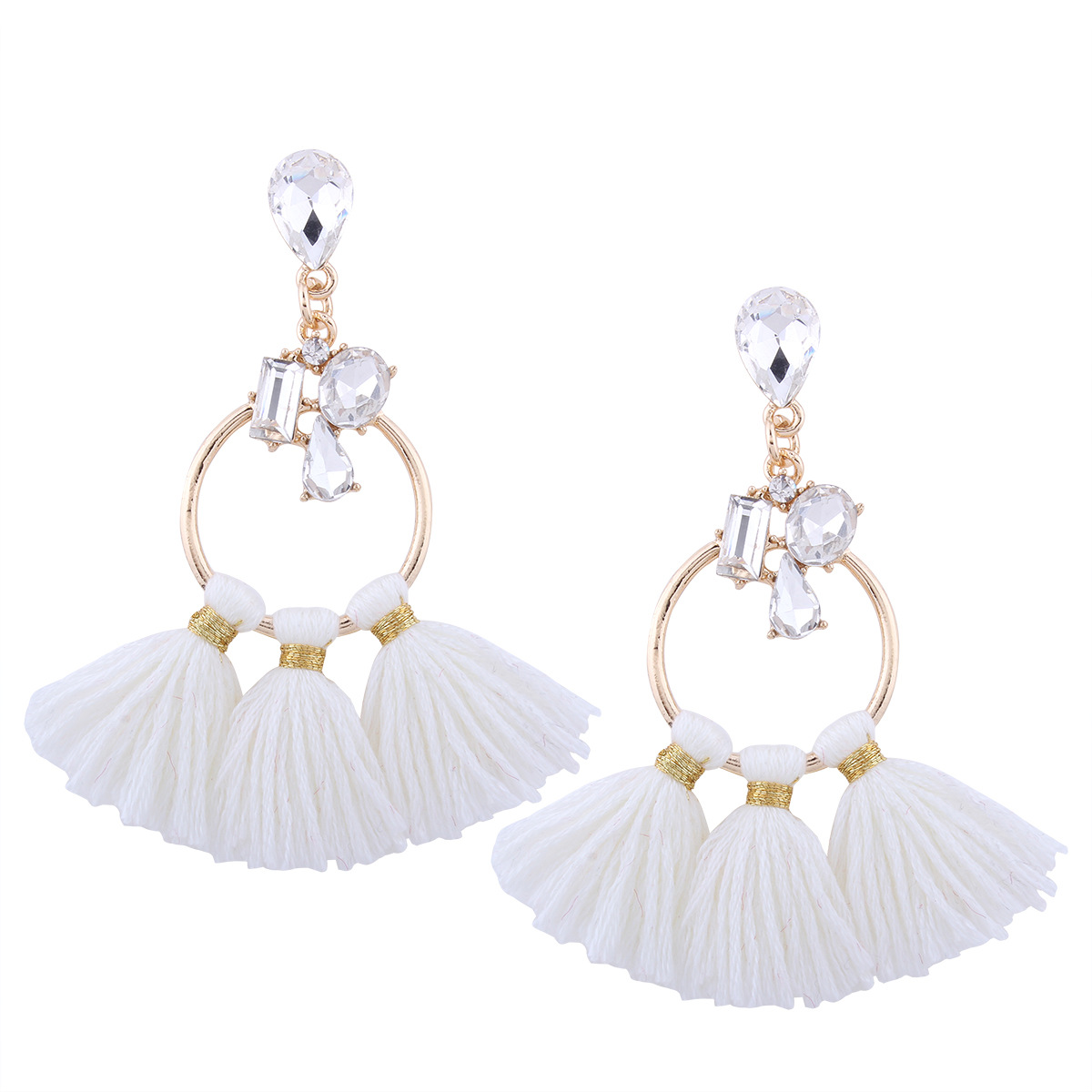 Western Style Fashion Big Circle Diamond Earrings Ms Temperament Leisure Tassel Wild Earring