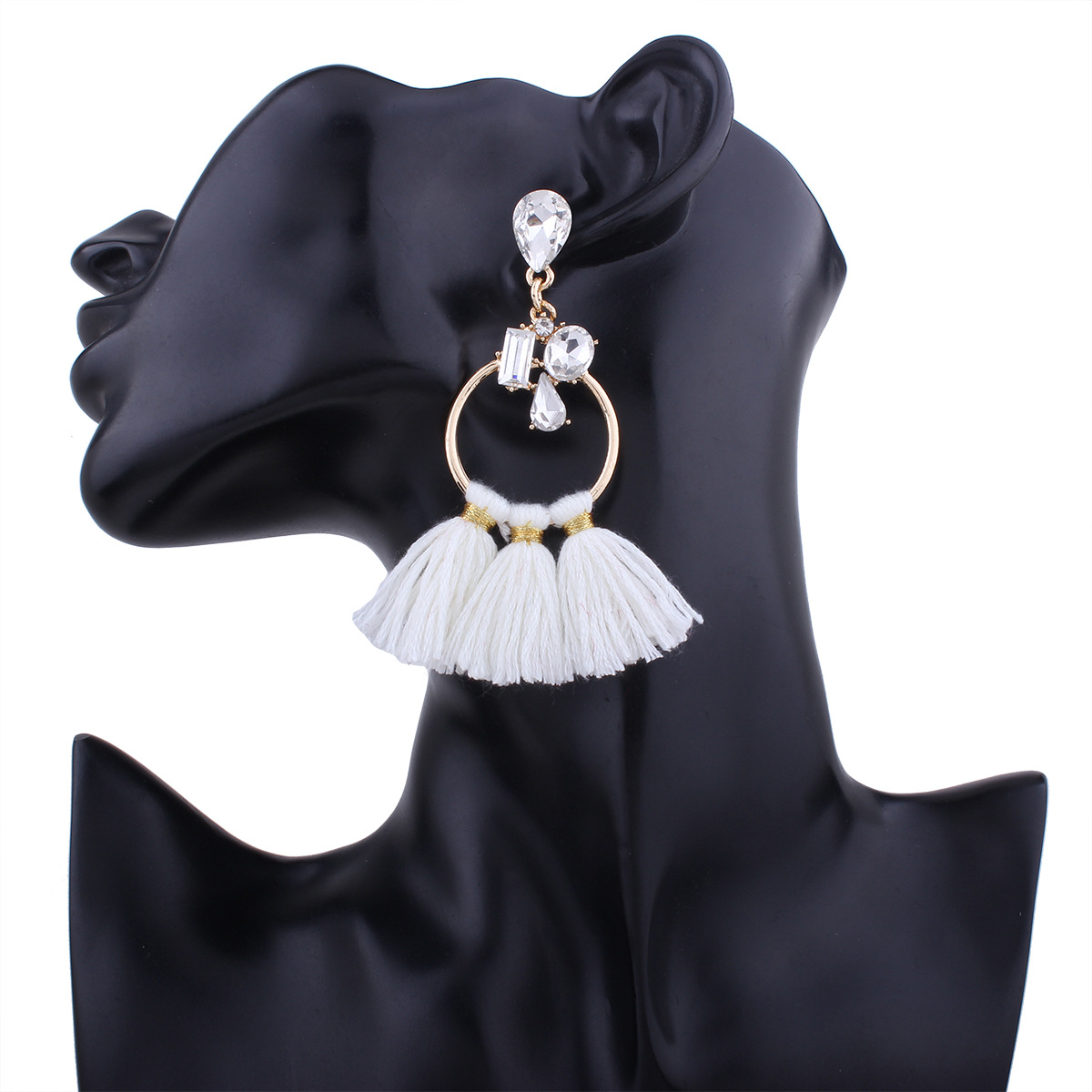 Western Style Fashion Big Circle Diamond Earrings Ms Temperament Leisure Tassel Wild Earring