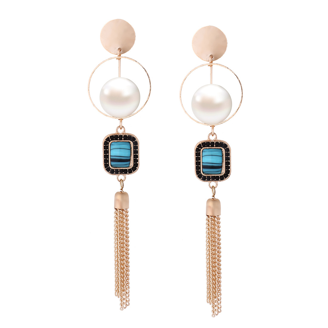 Western Style Long Aection Earring Temperament Tassel Imitation Pearls Geometry Circle Earrings