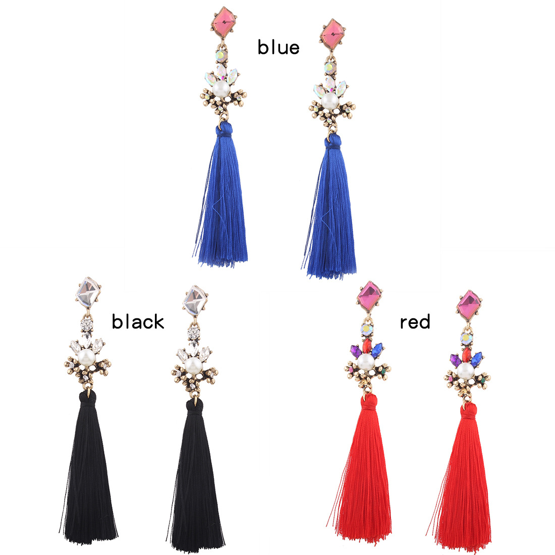 Western Style Fashion Imitation Pearls Diamond Earring temperament Tassel Women Earring