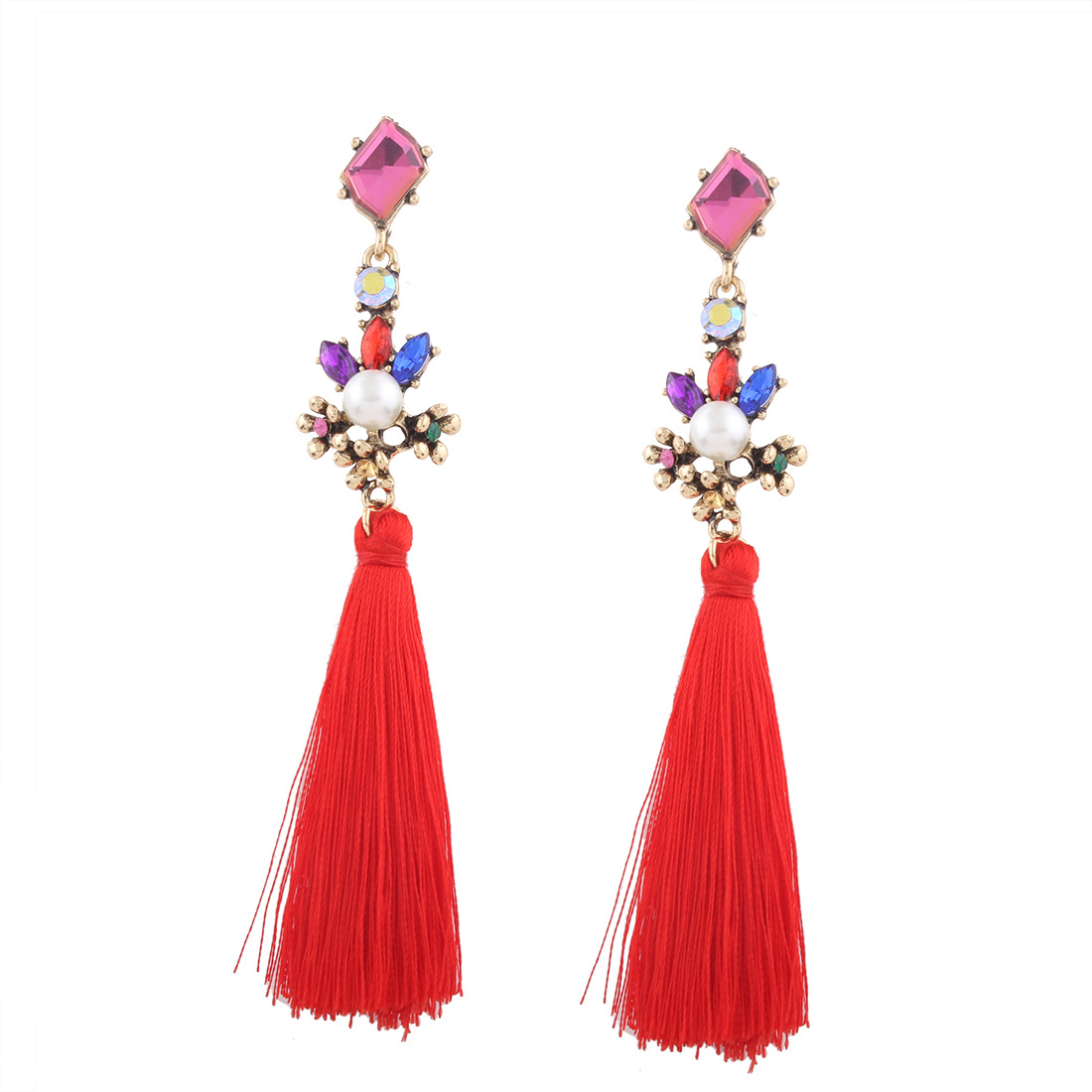 Western Style Fashion Imitation Pearls Diamond Earring temperament Tassel Women Earring