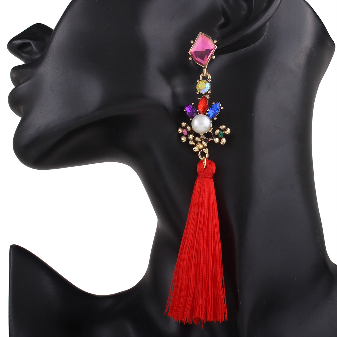 Western Style Fashion Imitation Pearls Diamond Earring temperament Tassel Women Earring