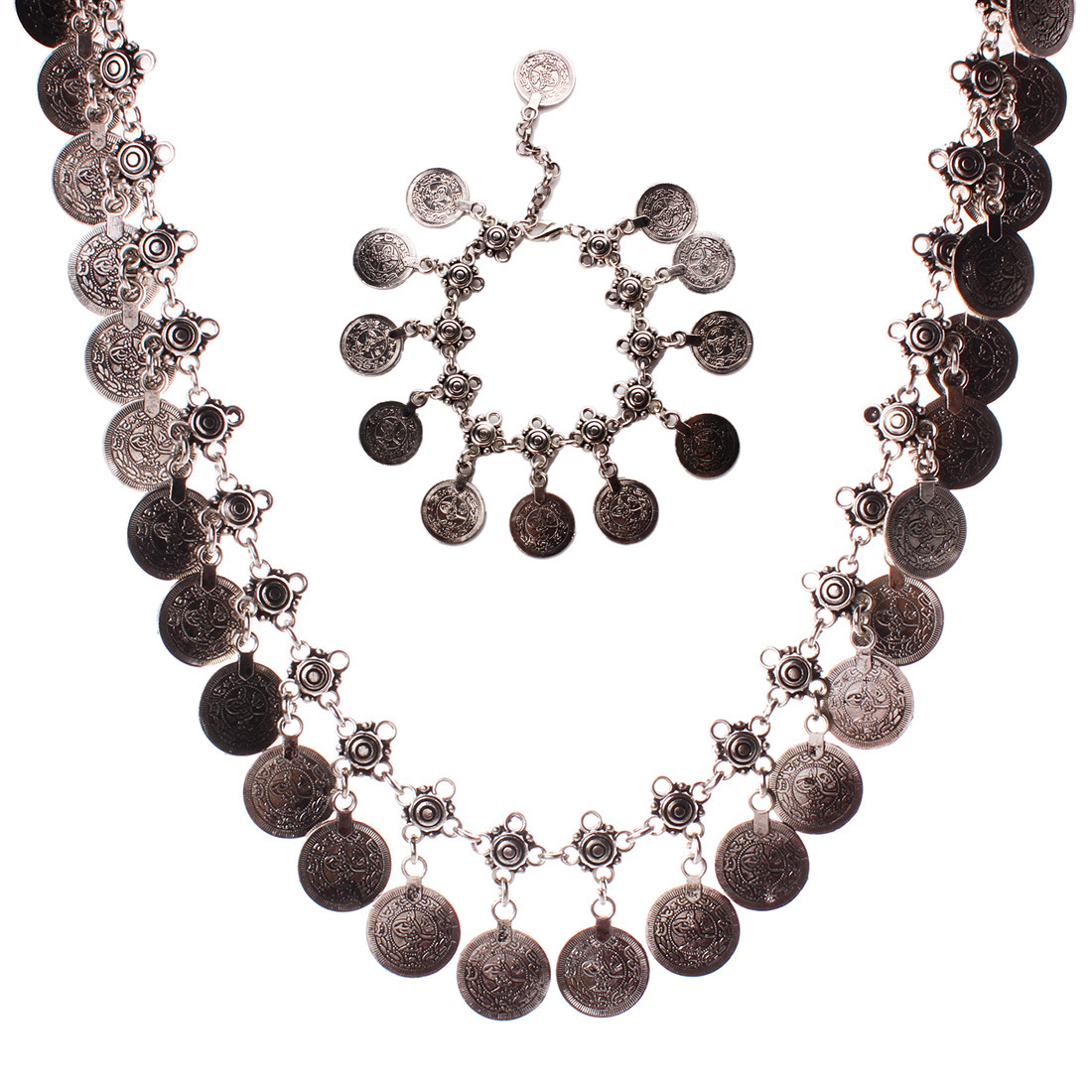 Western Style Fashion Retro Geometry Coin tassel Necklace Necklace Clavicle Chain Bracelets